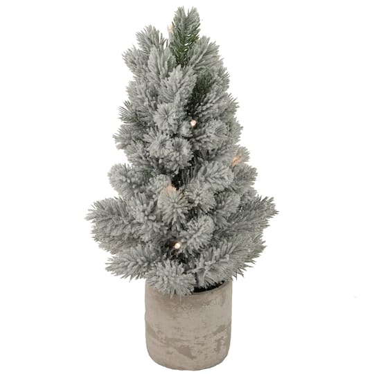 Northlight 16" Led Lighted Mini Frosted Pine In Cement Base 1 Foot Pine Christmas Tree, One Size, Green